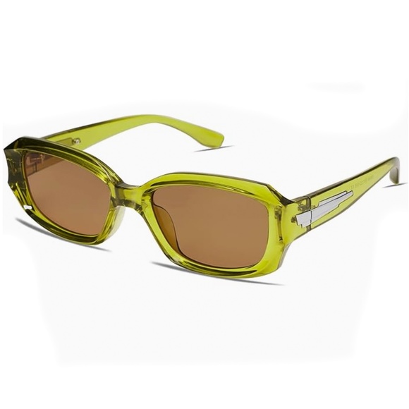 Olive Green Wrap Around Trendy Rectangle Men Women Y2K Cool Fashion Sunglasses - Picture 1 of 5
